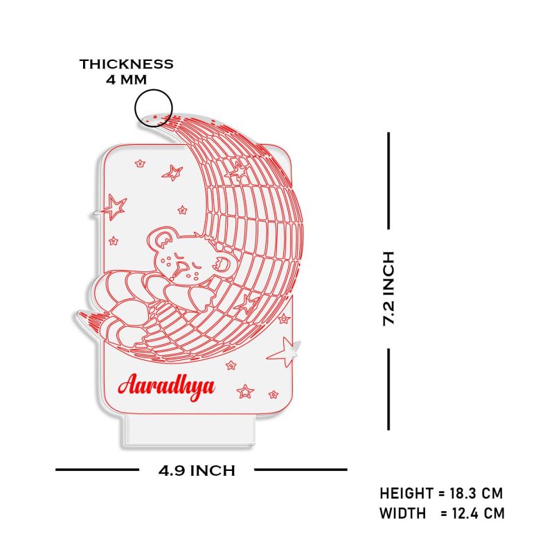 3D Illusion Moon Bear Design Night Lamp with Warm White Light Customized with Name Birthday Gift For Kids & Kids Room Decor